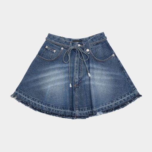 EGON LAB 플레어 데님 다크 스톤워시드 스커트 - SS23 SK 002 A