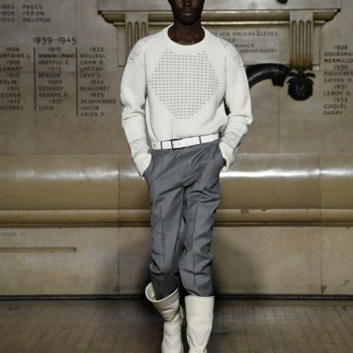 바이커 패치 니트 점퍼 (레드 화이트)