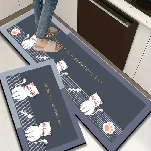 1개 초슬립방지 귀여운 고양이 패턴 주방 매트, 초흡수 주방 매트, 편안한 스탠딩 주방 바닥 매트, 두꺼운 바닥 매트, 세탁 가능 주방 도어 매트, 현관 매트, 욕실 흡수 바닥 매