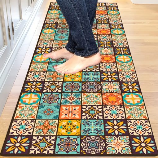 1pc/2pcs 3mm 두께 보헤미안 컬러 주방 매트, 러닝 매트, 현관 매트, 주방 거실 욕실 흡수 매트 세트, 룸 데코
