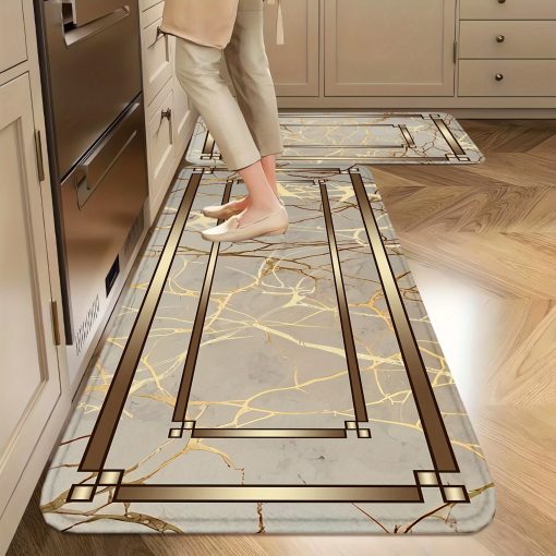 봄/여름 주방 장식 매트, 대리석 스타일 골드 프린트 주방 매트, 부활절 홈 데코, 데일리 가정용 세탁실 현관 바닥 매트, 두께 3.7mm, 가벼운 흡수성 및 세탁 가능, 어버이날