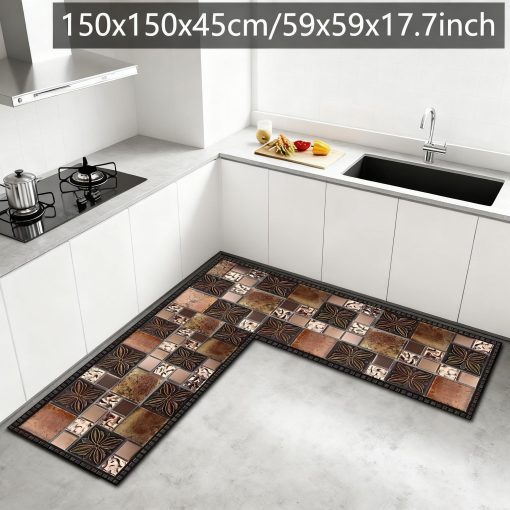 인기 선택 대형 L자형 편안하고 가벼운 주방 매트 1개 - 기하학적 퍼즐 패턴, 세탁 가능 및 간편한 청소, 주방, 식당, 현관에 적합